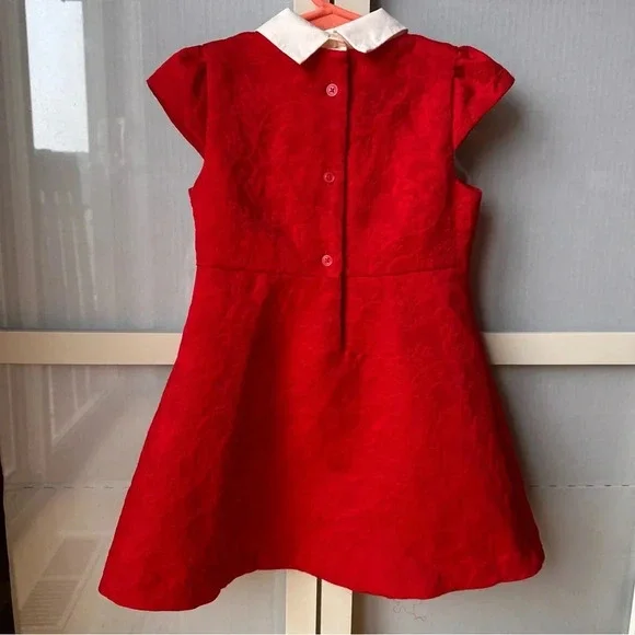 JANIE AND JACK Red Jacquard Holiday Dress Size 3 Floral Formal Valentines - Picture 5 of 8